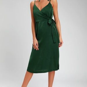 Satin green mix wrap dress